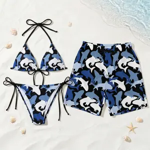 [HOT SUMMER 2026] Cool Shark Matching Couple Swimwear Set – Stylish Bikini & Men’s Swim Trunks, Summer Beach Vacation Outfit