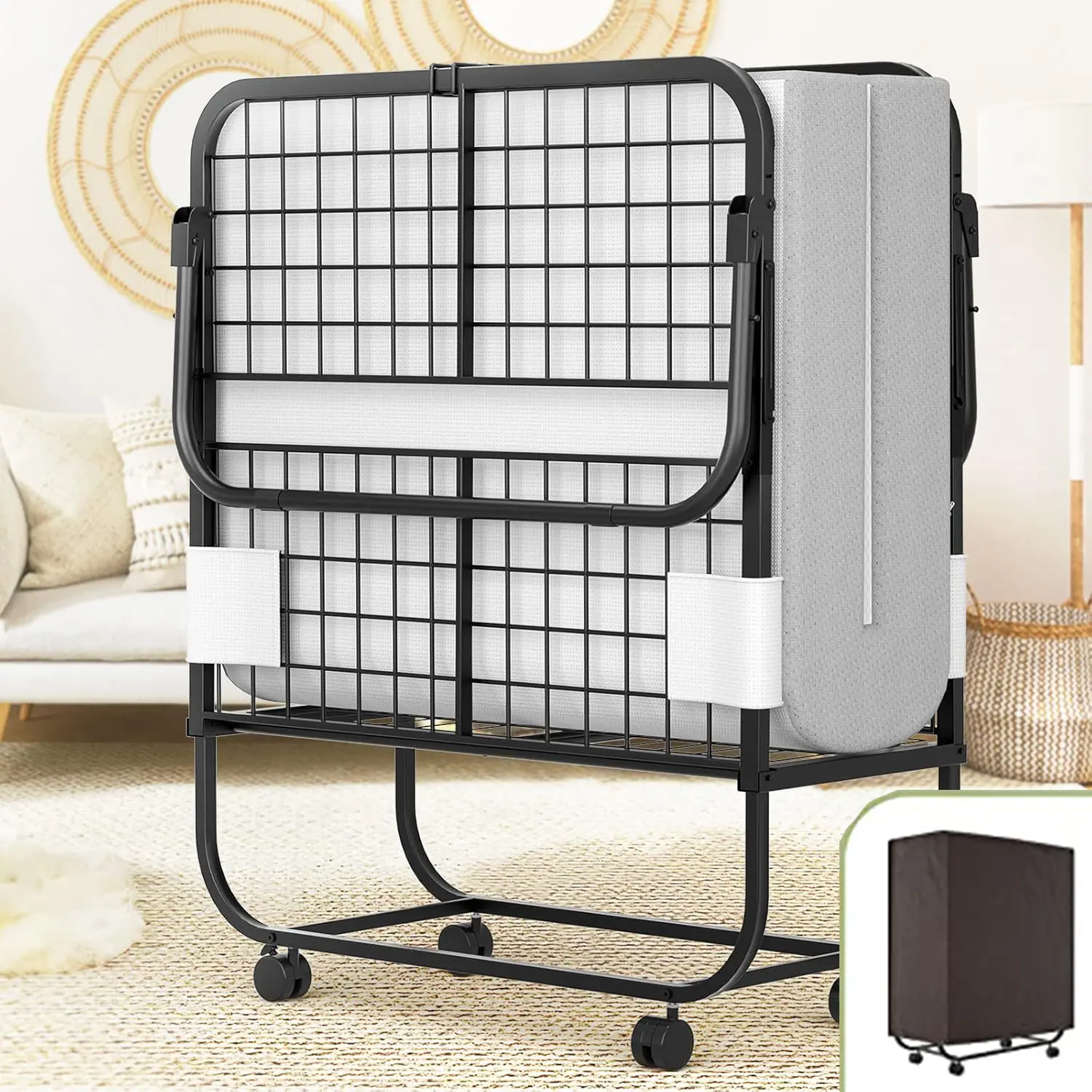 Cyclysio Twin Size Folding Bed with Memory Foam Mattress, Portable Foldable Bed with Storage Cover, Rollaway Bed for Adults with Metal Frame