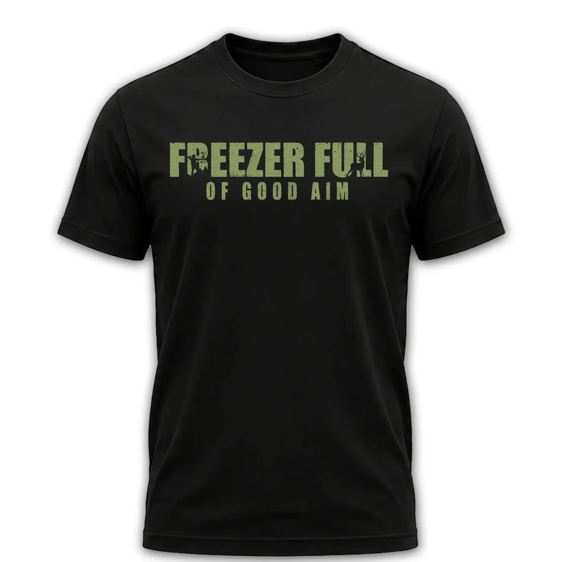 "Freezer Full Of Good Aim" Men's Shirt, Hunting T-shirt, Crew Bowhunting Shirt, Deer Skull Archery Tee, Archery Tactical Gear, Unisex Short Sleeve Casual 100%, Outdoor Gift For Men, Made In USA.