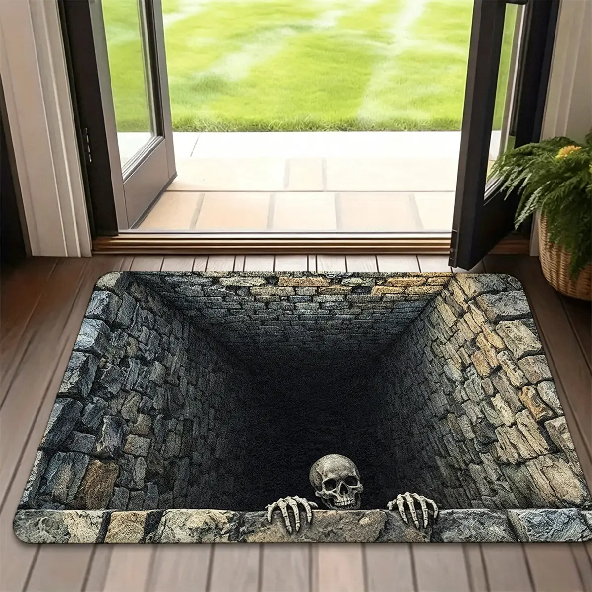 3D Illusion Skull Doormat, Creepy Optical Illusion Area Rug for Entryway Bedroom Living Room and Bathroom, Gothic Halloween Home Decor, Quirky and Creative Home Decor Floor Mat , Holiday Party Decor, 16×24in / 20×31in / 24×36in  Gift