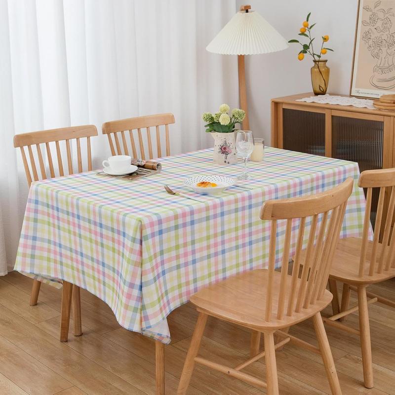 Spring easter tablecloth rectangle green blue white pastel buffalo check plaid table cloth 60 x 84 oblong polyester gingham table cover countryside reusable waterproof for summer party picnic dinner
