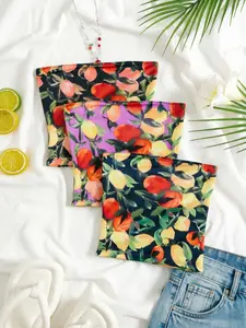 Three-Piece Summer Women's Fruit Print Strapless Short Top, Sexy Off-Shoulder Short Top, Vintage Lemon Peach Pattern Slim Fit Tube Top