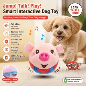 Talking Bouncing Pig Dog Toy Interactive Singing Plush Ball for Dogs Smart Bouncing Pig Toy for Bored Dogs Durable Chew