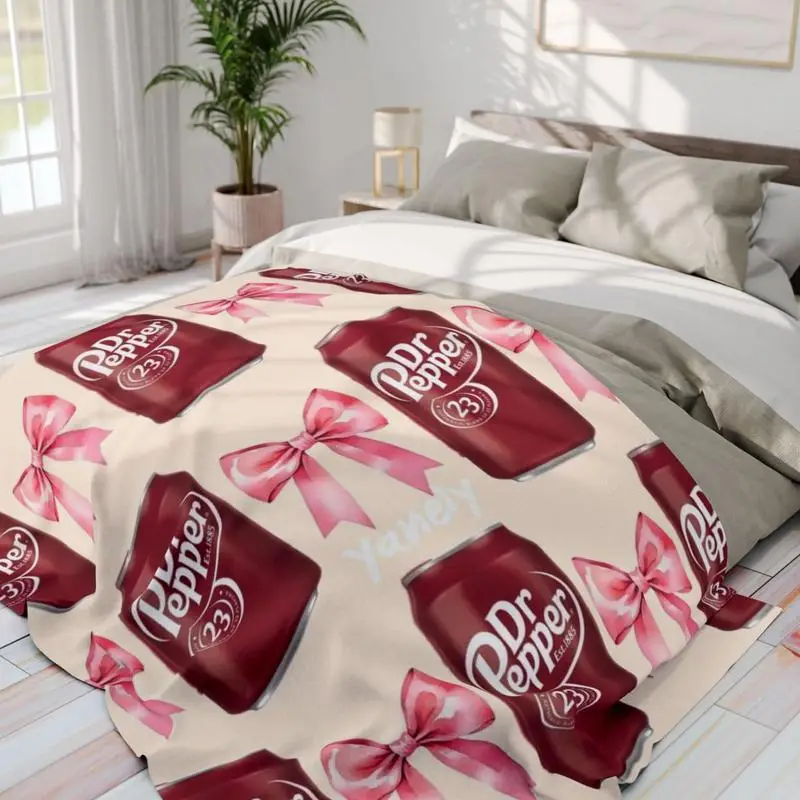 Soft Funny Throw Blanket Dr Pepper With Coquette Bow Flat Velvet Blanket Multipurpose Office Bedding Blanket PlushThin Quilt Holiday Gift