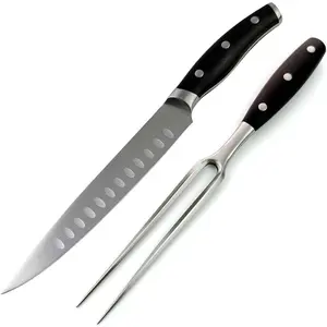 Carving  and Fork Set - with 8" Carving  &8" Straight Metal Fork Triple-Rivet  Steel Forged Kitchen Carving Set, Professional Meat Carving  Gourmet BBQ Tool Set