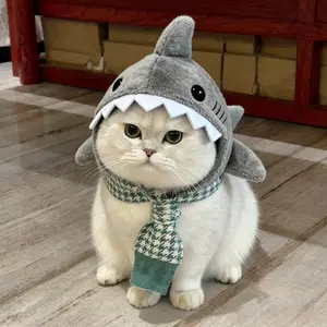 Pet Cat Shark Head Cover Winter Warm Plush Kitten Hat Headwear