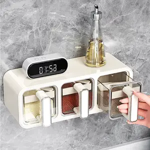 Horizontal and Vertical Dual-Purpose Three-Grid Seasoning Box Wall-Mounted Kitchen Seasoning Spice Jar Seasoning Storage Box Set Does not apply