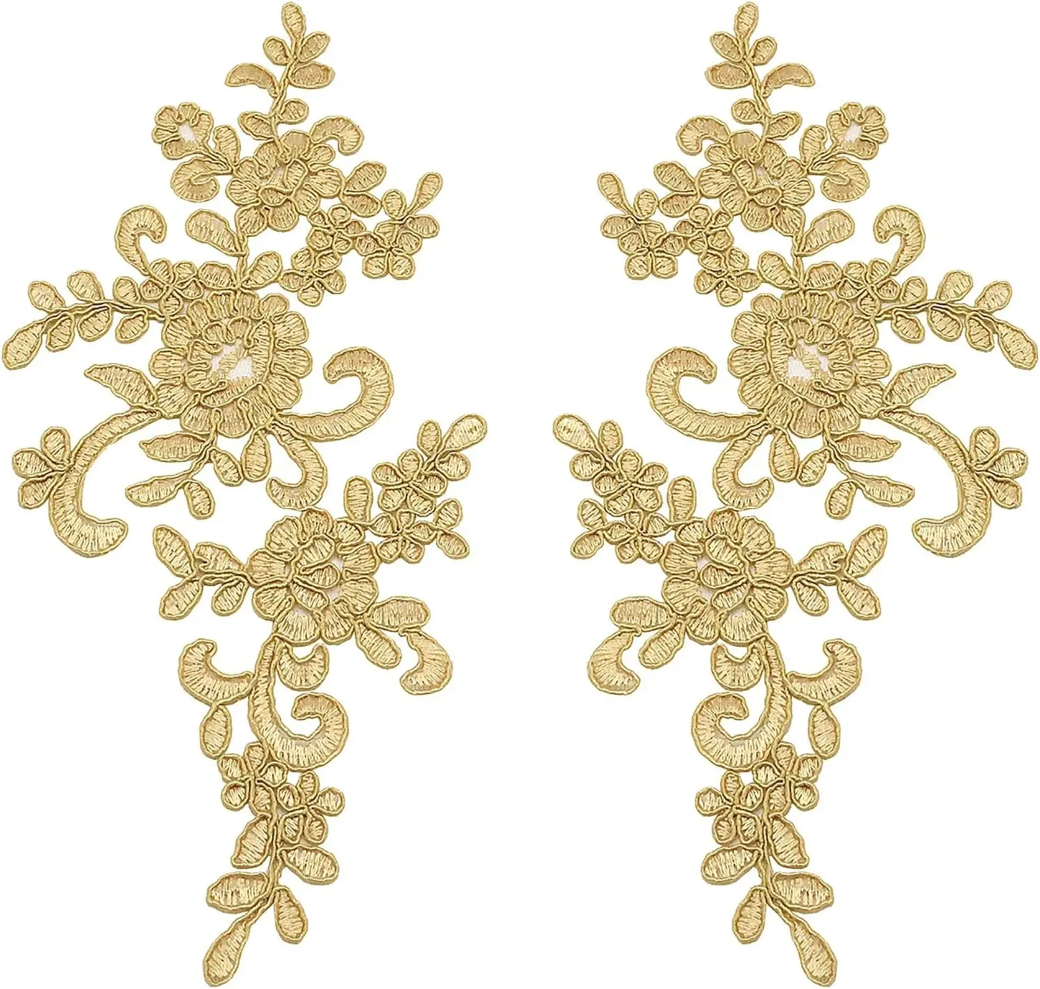 2 Pcs Gold 3D Flower Lace Appliques Embroidery Patches Sewing Embellishments for Wedding Bridal Dress Clothes DIY Crafts Decoration 9.8 x 4.9 Inch