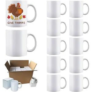12 Pack Sublimation Mugs,11 OZ White Coffee Mugs With White  Boxes,Tazas Para,Ceramic Blank Coffee Mugs For Coffee, , Latte, Soup, Milk, Hot Cocoa