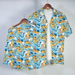 Dragonite Hawaiian Casual Button-Up Hawaiian Shirt, Gift Option Men's Short-Sleeve Hawaiian shirt, Tropical Cute Pattern Matching Unisex Summer Beach Outfit