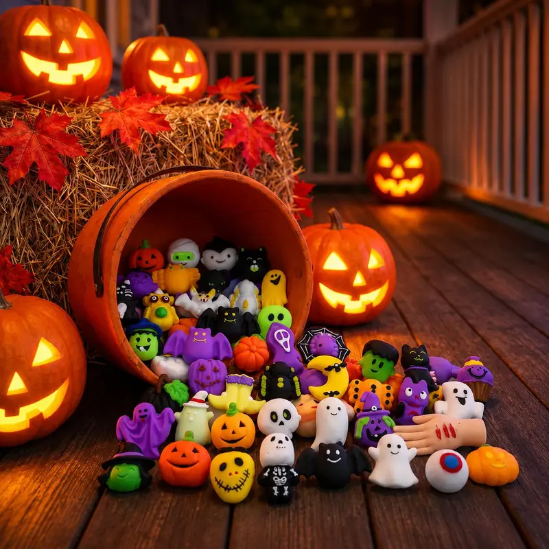 Halloween Squishy Toys Set, Soft Pumpkin Ghost Bat Stress Relief Fidget Toys, Assorted 30/60/90pcs Party Favors for Trick-or-Treat, Classroom Rewards & Goodie Bags