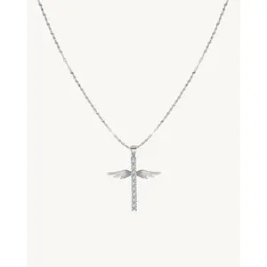AVELI 18K Gold Plated Guardian Angel Wings Cross Necklace - Elegant Jewelry for Women with Lab Created Diamonds Cross Pendant and Adjustable Layering Chain 18", 19" and 20"