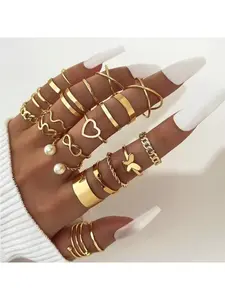 Trendy Open Multi-Joint Ring Set, 22 Pieces, Women's Heart Rings with Unique Design Sense, Niche Butterfly Rings