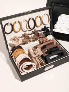 58pcs Retro Curry Color Hairpin Hairband Set, Elastic Curry Color Ponytail and Braid Hairband, Matte Non-slip Hollow Square Hairpin and Bauhinia Hairpin Suitable for Women's Daily Life and Back-to-school Season Gift