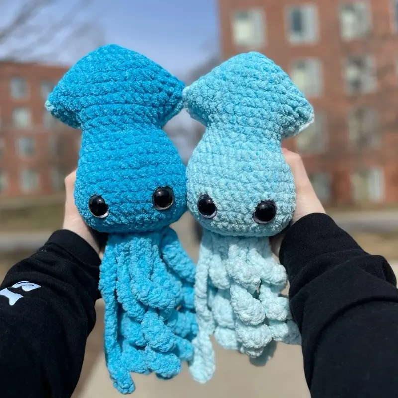 Plush Blue Squid Crochet Stuffed Animal Amigurumi