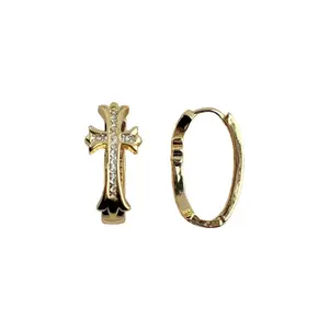 Diamond-studded gold cross hoop earrings, 2026 new popular model, high-end earrings, light luxury European and American style jewelry aE50079-EH