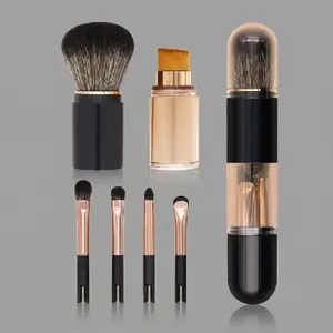 6-in-1 Retractable Travel Makeup Brush Set, All In One Portable Multi Function Cosmetic Brushes, No Mess, Easy Carry For On The Go & Daily Makeup