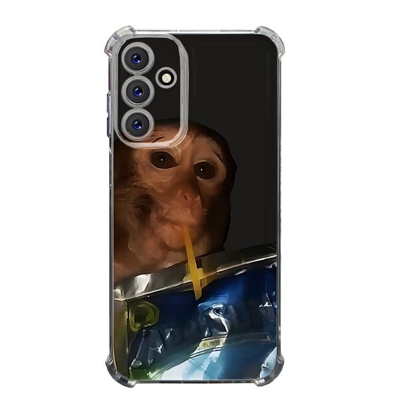 Monkey Sipping Caprisun Phone Case For SAMSUNG GALAXY A14 A15 A16 A25 A26 A34 A35 A36 A53 A54 A55 A56 4G 5G Gift Ideas Anti-drop Cellphone Protective Case Soft Transparent Shockproof Mobile Phone Cover Ultra Thin Magnetic Wireless Charging iphone 16