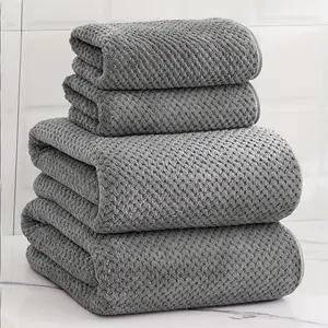 4-piece luxury pineapple mesh towel set - super absorbent, quick drying, ultra soft, skin-friendly - suitable for home bathroom use, includes 2 bath towels 70*140cm and 2 washcloths 35*75cm, polyester, 300gsm, bathroom towels, Absorbent Thickened Towels