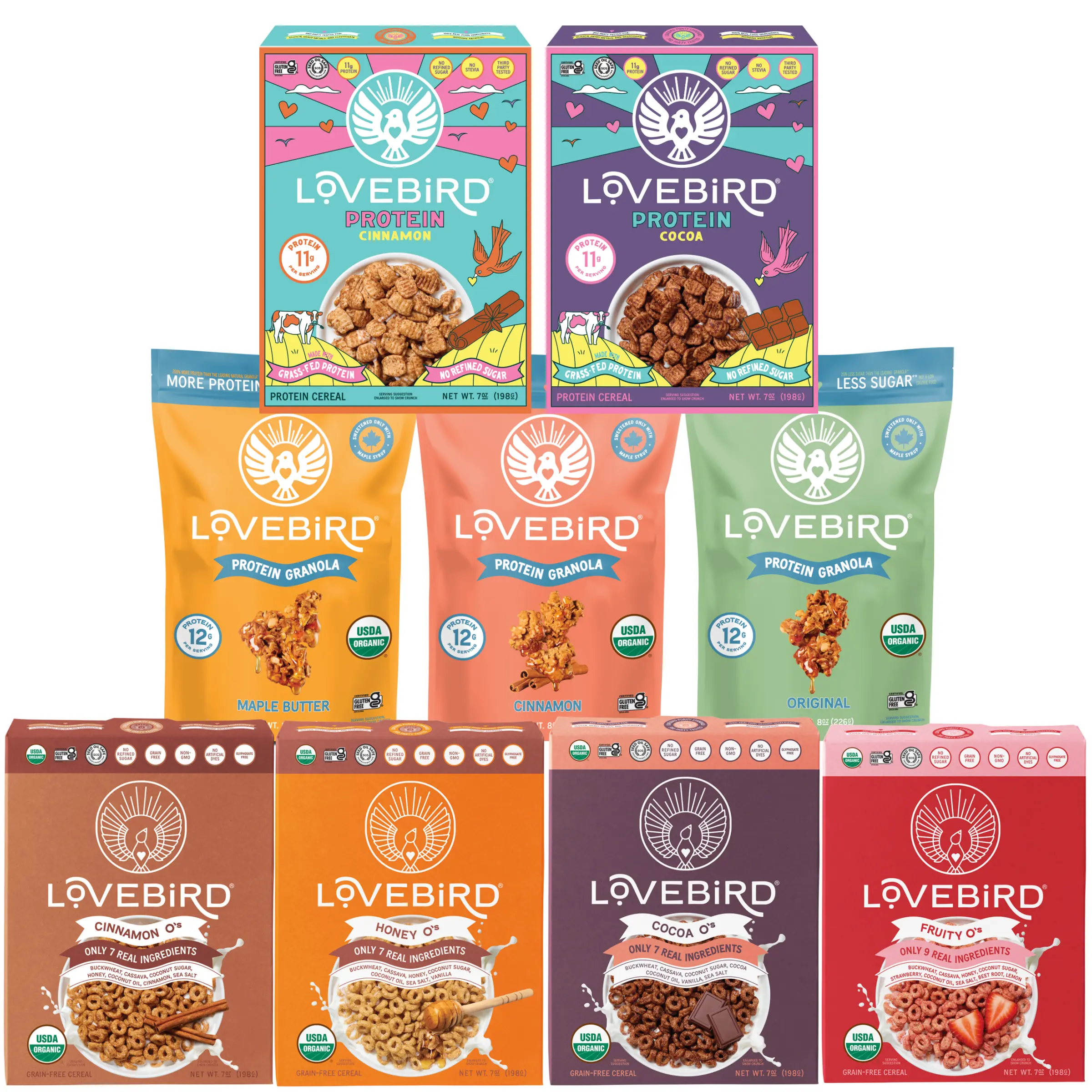 Lovebird Try Everything Pack - High Protein Cereal and Granola, Organic Cereal, No Refined Sugar 9 Pack