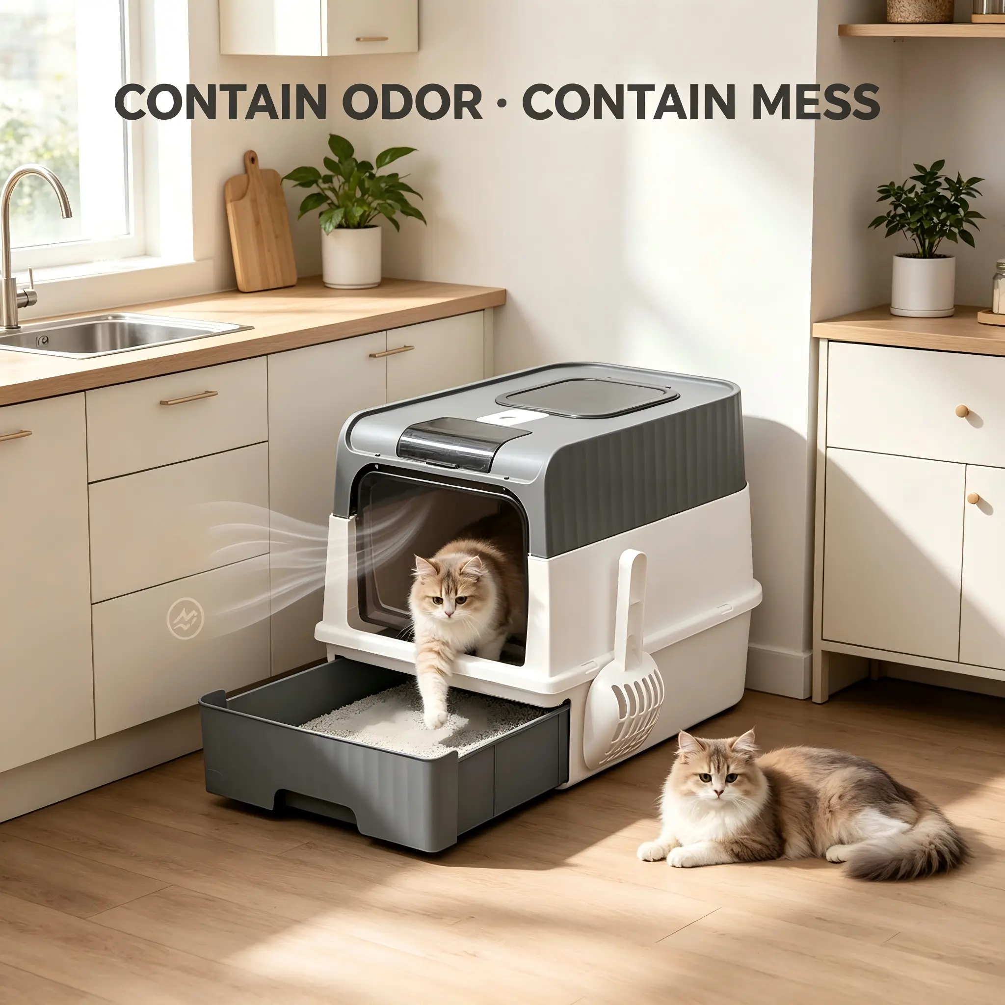 Cat Litter Box Enclosed Top Entry with Drawer Covered Hooded Litter Box for Cats Indoor Anti-Splash Odor Control