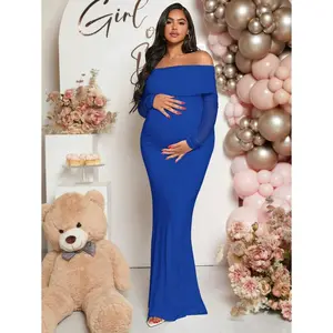 Maternity Off Shoulder Mermaid Maternity Party Long Sleeve Dress, suitable for maternity