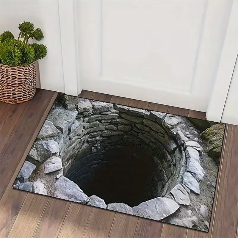 Creative 3D Visual Entrance Mat, Illusion Stone Well Design Carpet, Home Decor Indoor Outdoor Rug, Washable Soft Mat for Living Room Bedroom Bathroom, Household Decorative Rug, Decorative Mats