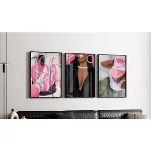 Set of 3 Black Pink HypeBeast Poster, Black Girl Art Print, Product without frame