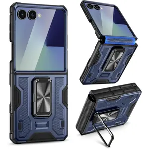 For Galaxy Z Flip 7 Case [Built-in Screen Protector][Anti-Scratch] [Hinge Protection] Military Drop Protection Ring Kickstand Phone Case for Samsung Galaxy Z Flip 7 5G 2025(Not for Flip 7FE)-Blue