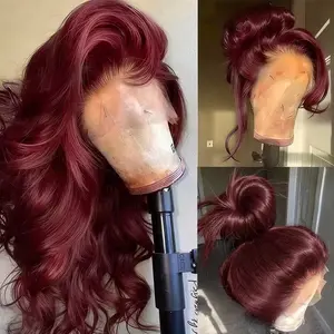 Body Wave Soft Hair 99J Red Burgundy 613 Blonde Ginger Brown Color 13X4X1 HD Lace Frontal Wig Prepucked Glueless Wig Daily Party