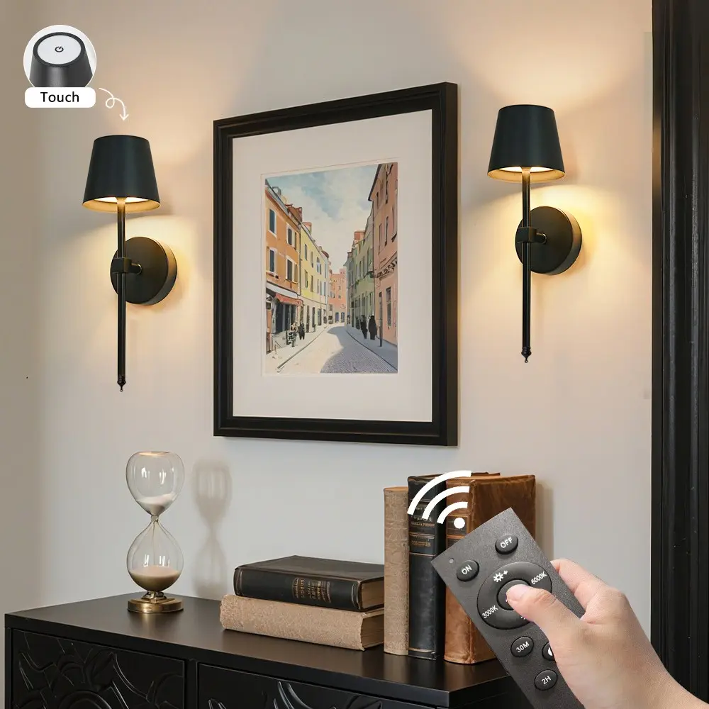 2Pcs Charging Wall Lamps, LED, No Wiring Required, 3 Color Temperatures, Touch Control with Remote, For Bedside, Bedroom Decor Lamp, Living Room TV Wall, and Study Decorative Wall Lamps, Led Wall Lights, Led Lighted