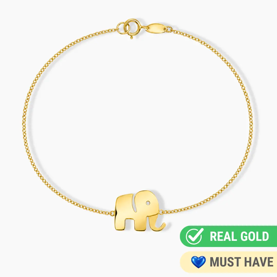 14K YELLOW GOLD FLOATING ELEPHANT ROLO BRACELET