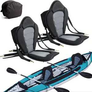 Set of Two Deluxe Padded Kayak Seats Designed for Sit-On-Top Canoes, Featuring Cushioned Back Support, a Detachable Storage Bag, And Four Adjustable Straps Suitable for Kayaking, Canoeing, Rafting, And Fishing