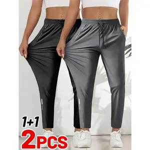 2-Pack Women's Mid-Rise Stretch Pants - Lightweight & Breathable with Secure Zipper Pockets | Adjustable Elastic Waistband for All-Day Comfort | Perfect for Walking, Travel & Everyday Wear (Spring-Summer-Fall)