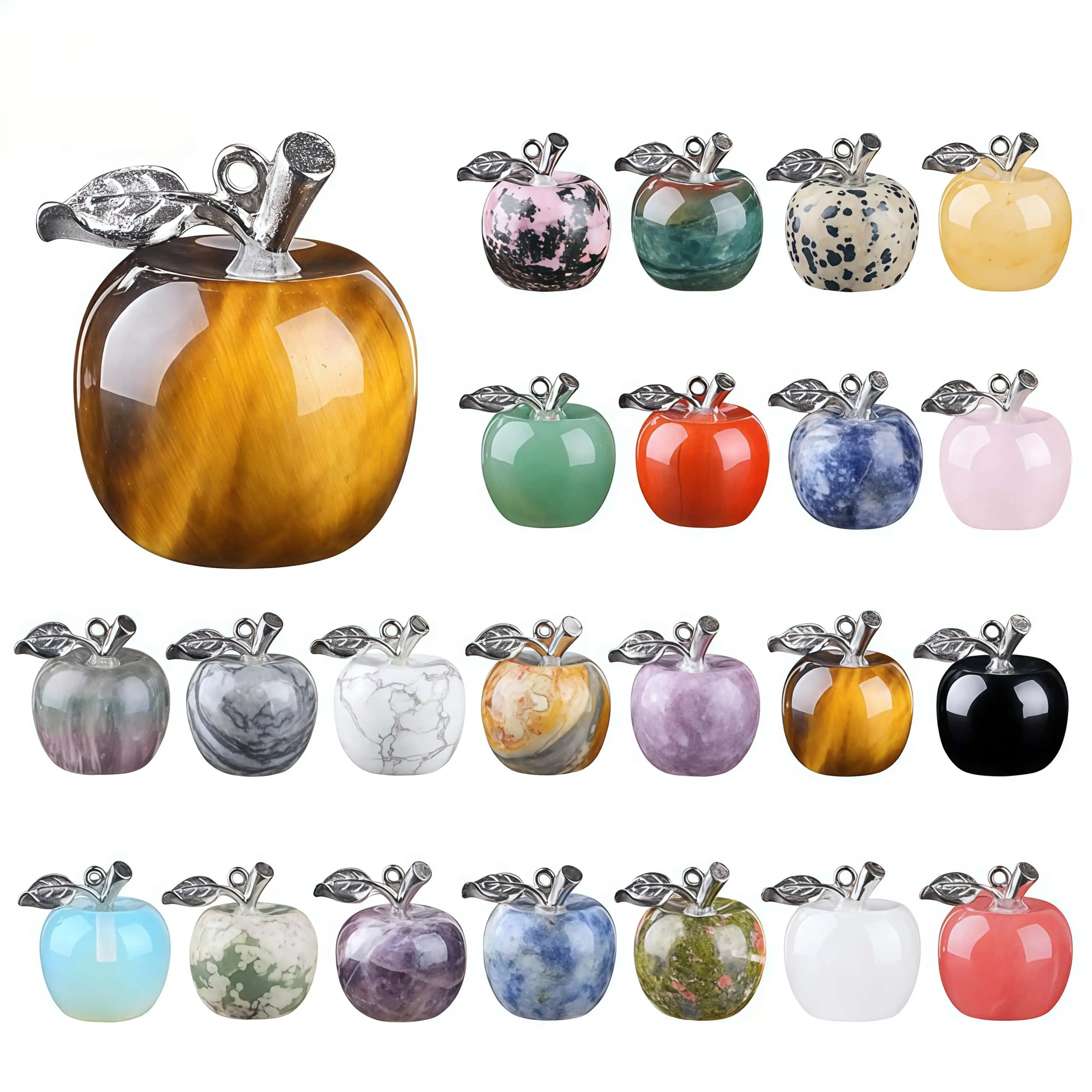 Crystal Apple Pendant, Natural Gemstone Apple Pendant, DIY Necklace Charm, Jewelry Making Supplies, Boho Dainty Pendant, Christmas Gift, Christmas Eve Stocking Stuffer, Unique Handmade Gift for Her, Healing Crystal Keychain Pendant