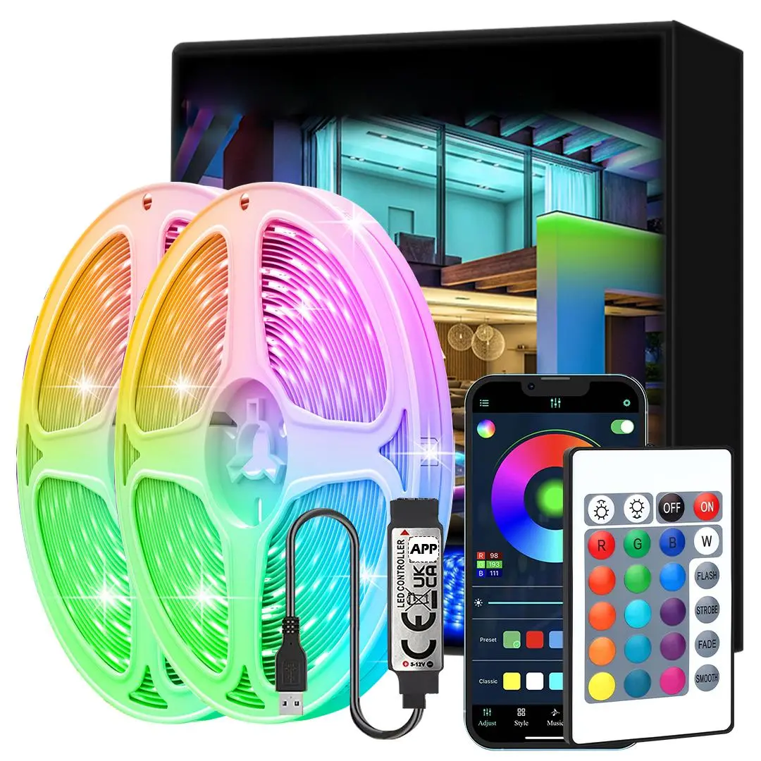 RGB LED Light Strip, USB Powered LED Light Strip with Remote Control, Auto Color Changing Ambient Light for Bedroom, Party, Home Decor, Dimmable Led Lights, RGB Lighting