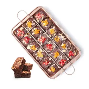 Brownie Pan with Dividers, Non Stick Brownie Baking Pan,18 Pre-slice Carbon Steel Bakeware Tray with Grips for Oven Baking Bread