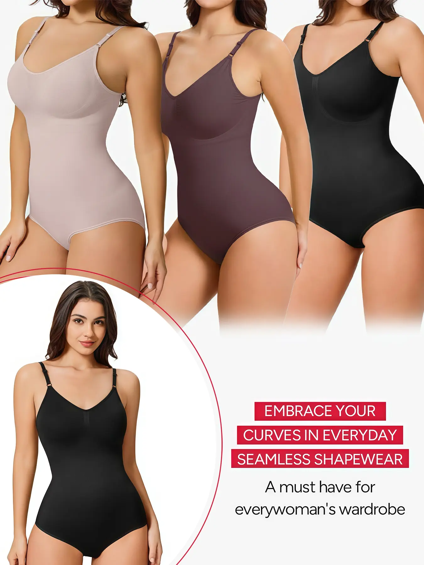 Women's Basic Seamless Shapewear Bodysuit - Everyday Comfortable Knitted Thong with Tummy Control, Butt Lift, Adjustable Straps for Smooth Fit, Activewear, Fabric, Essential, Sportswear