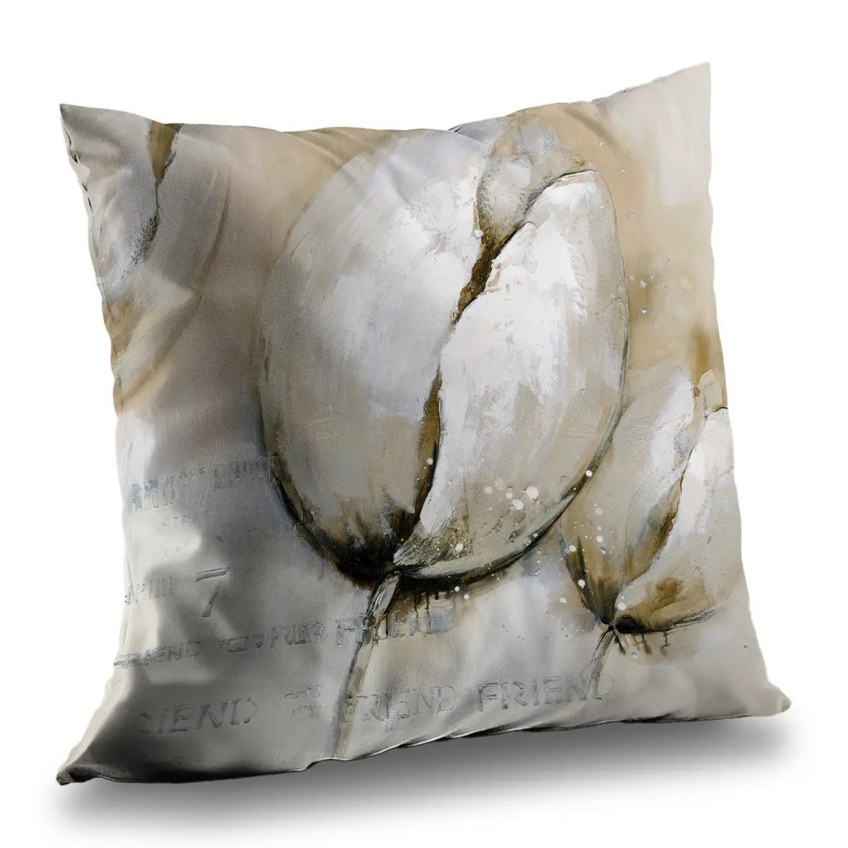 360 Stand Beige Poly Twill Throw Pillow Insert - 14x14 in. Plush Insert, Floral Print, Tulip Motif, Botanical Flair Typography Design, 14-Inch Standard Pillows, Botanicals Standard Pillows