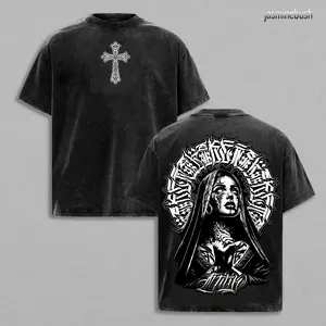 Praying Nun Vintage Washed Tee | Tattoo Art Inspired Streetwear | Glory Threads Faith & Grit Design | Gothic Cross Prayer Graphic Shirt | Urban Christian Aesthetic Tee Jesus Apparel