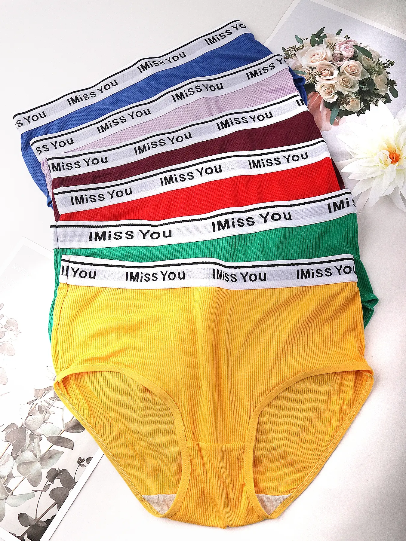 Women's Plus Size Letter Ribbed Seamless Underwear Set, Fashion Breathable Underwear, Comfortable Breathable Loose Fit Panties for Daily Wear, Everyday Panties, Autumn Winter Apparel, Breathable Seamless Knicker