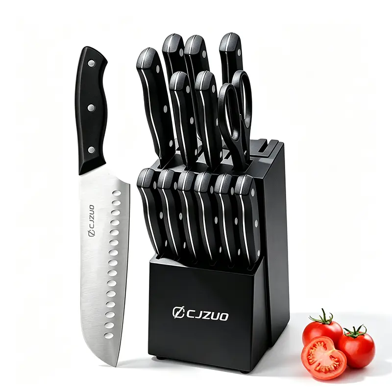 15-Piece Kitchen Knife Set with Wooden Knife Block, Sharp Stainless Steel Household Cutlery Set, Complete Kitchen Gadget Kit for Daily Home Cooking