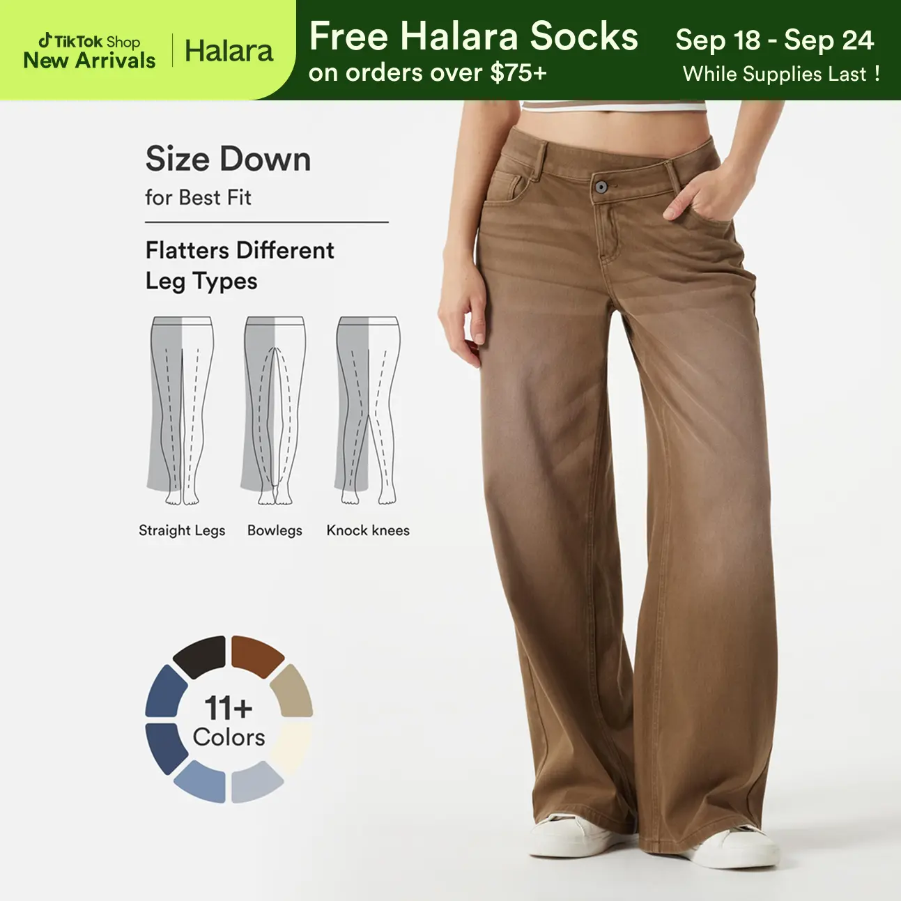 Halara Flex Asymmetric Low Rise Zipper Pockets Baggy Wide Leg Washed Casual Jeans
