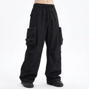 Menswear Solid Color Loose Waist Straight Pants Casual Parachute-Style Fit Loose Fit Hip Hop Harme Lightweight Water Resistant with Pockets for Daily Wear Sports Fitness Street Wear