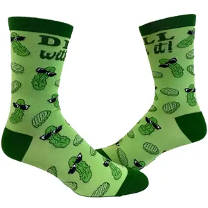 Women's Dill With It Socks Funny Pickles Deal With It Funny Vegetables Graphic Novelty Footwear Funny Graphic Socks Comfortable Fitted Spandex Cotton