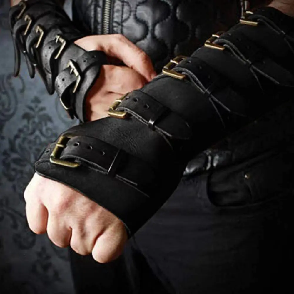 Medieval Embossed Faux Elf Arm Guards, Fantasy Cosplay Buckle Bracers, Knight Archer Gauntlets for LARP