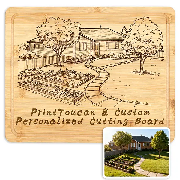Personalized Natural Wooden Rectangular Cutting Board - Customizable Kitchenware with Name + Date Engraving, PrintToucan Wedding Gift for Home Use