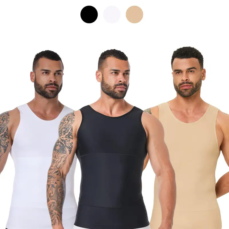 Men's Solid Color Fitted Shaping Compression Shapewear Tank Top, High Stretch Sleeveless Shaper Vest, Tummy Control Shapewear for Men, Shapewear Garment, Shapewear Tops