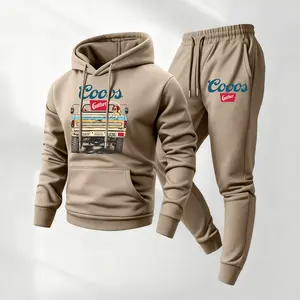 Men's Vintage Drink-Themed Hoodie and Sweatpants Set – Classic Western style, comfortable men's sportswear, a must-have for beer lovers, perfect for casual everyday wear, ideal for autumn and winter, suitable for both indoor and outdoor activities. Sweats