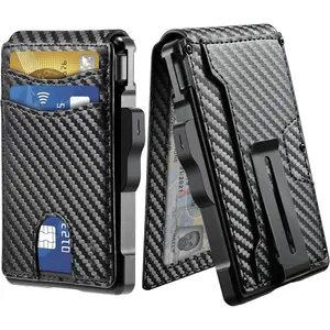 Wallet for Men - with Money Clip Slim Leather Slots Credit Card Holder RFID Blocking Bifold Minimalist Wallet (Carbon Black)